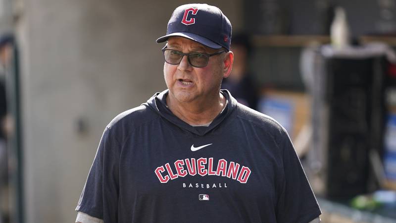 Cleveland Guardians manager Terry Francona looks on before the first inning of a baseball game...